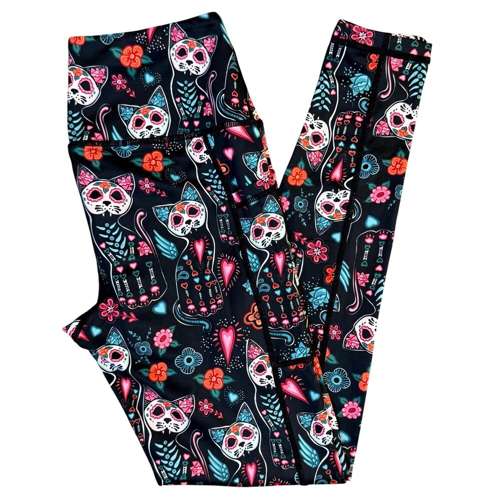 CVG Leggings Spookitty Sugarskull Cats Halloween Dia de Muertos CrossFit BLK XS